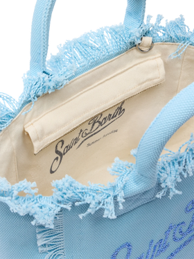Colette light blue cotton canvas handbag with rhinestone logo - MC2 Saint Barth