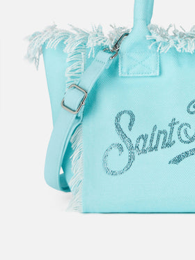Colette water green cotton canvas handbag with rhinestone logo - MC2 Saint Barth