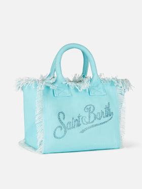 Colette water green cotton canvas handbag with rhinestone logo - MC2 Saint Barth