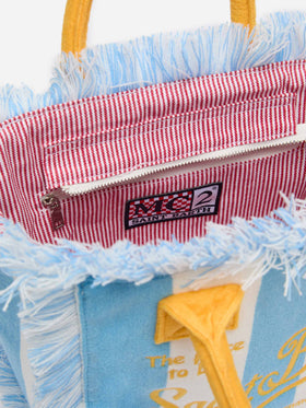 Colette Sponge light blue striped terry handbag - MC2 Saint Barth