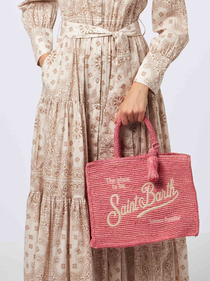 Pink Colette Raffia handbag with embroidery - MC2 Saint Barth