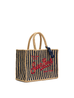 Colette Raffia navy blue striped handbag with logo embroidery - MC2 Saint Barth