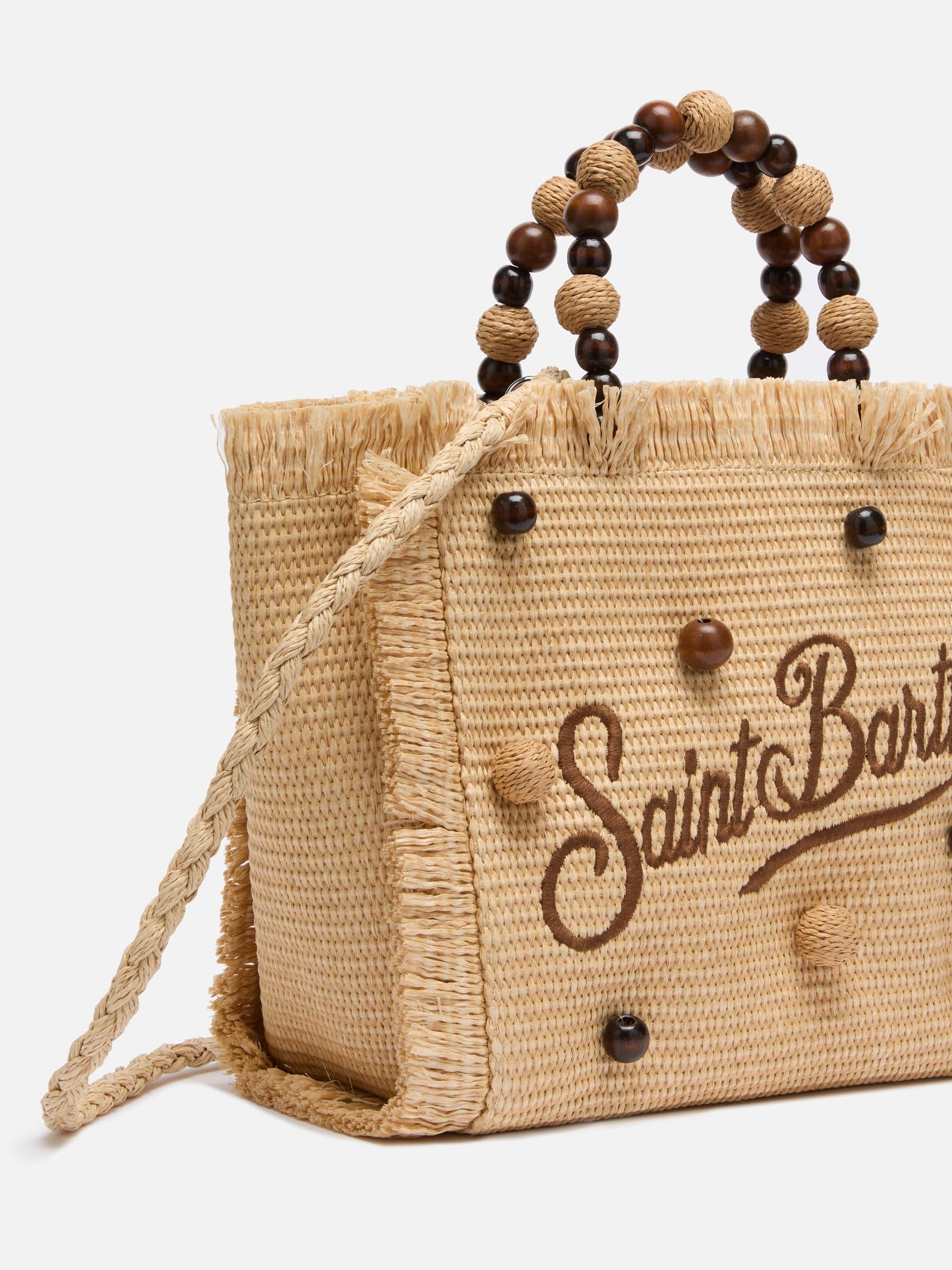Colette Straw effect handbag with wooden beads and logo embroidery - MC2 Saint Barth