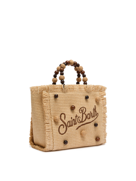 Colette Straw effect handbag with wooden beads and logo embroidery - MC2 Saint Barth