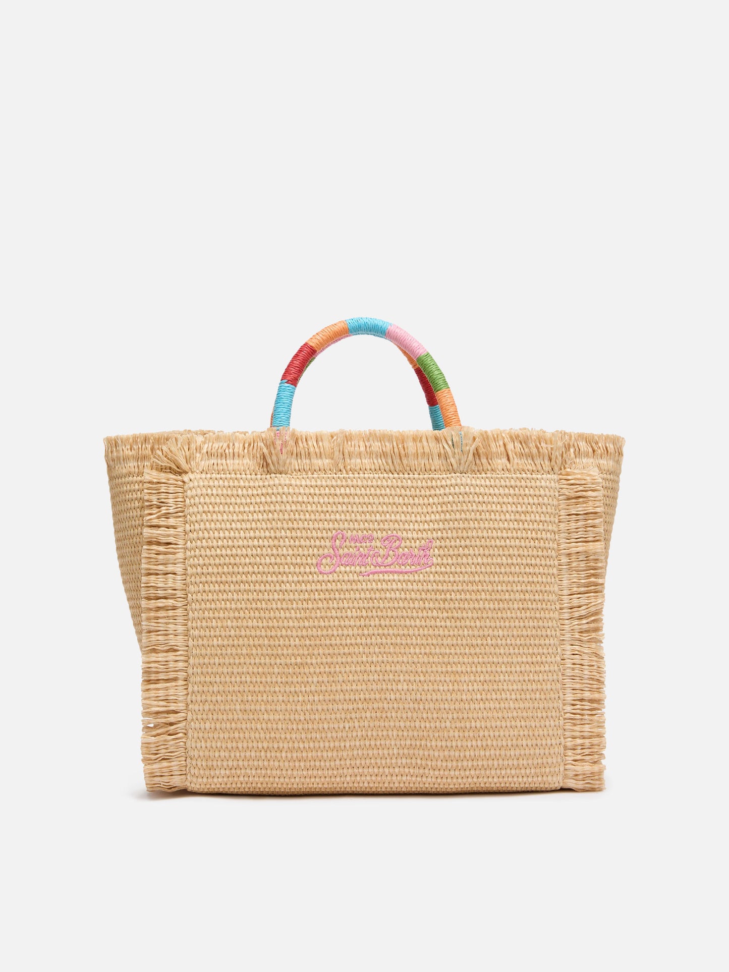 Borsa Colette effetto paglia con logo ricamato multicolore