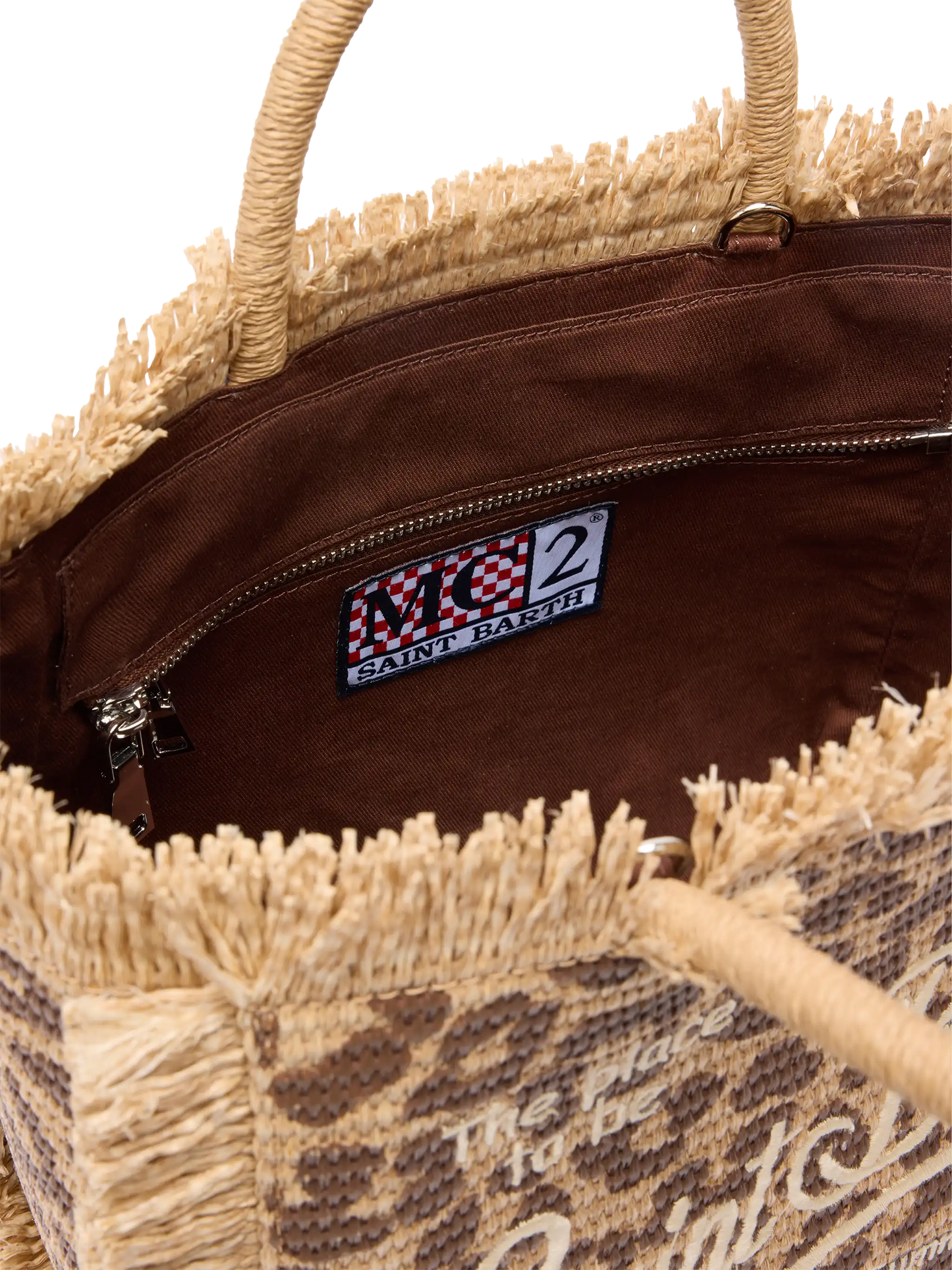 Colette straw effect bag with leopard embroidery