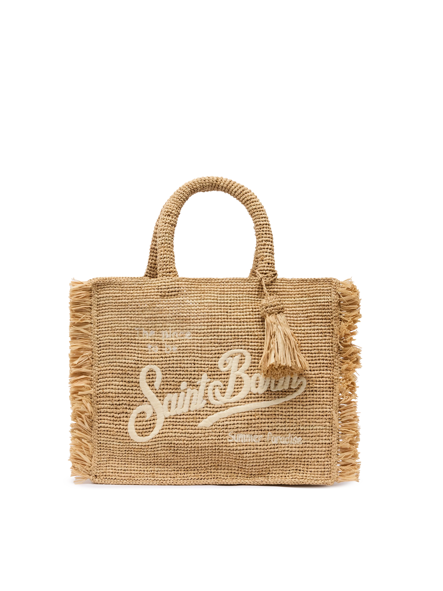 Colette Raffia handbag with logo embroidery and fringes - MC2 Saint Barth