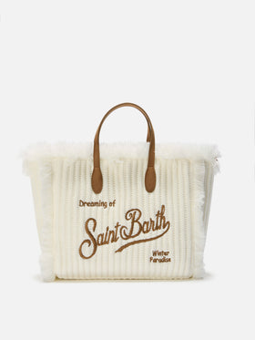 Colette Wool Rib Handbag in white braided wool effect
