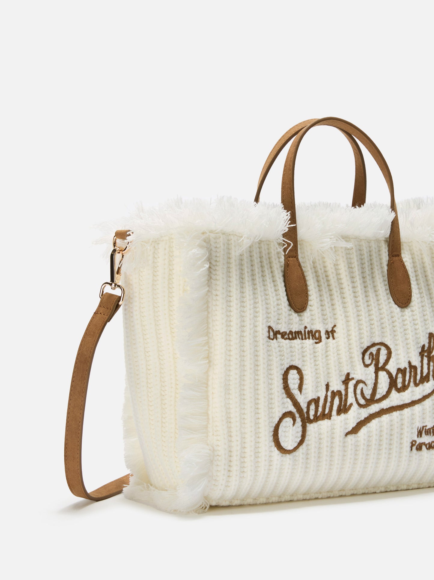 Borsa a mano Colette Wool Rib effetto lana bianca a trecce