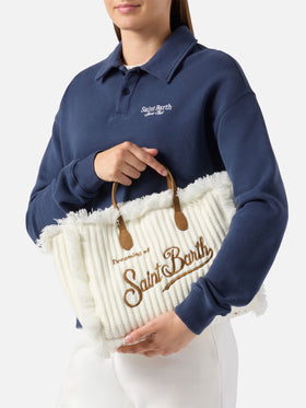 Colette Wool Rib Handbag in white braided wool effect