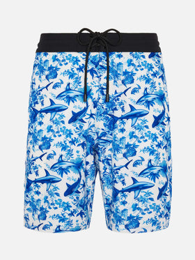Comfort Surf swim shorts with sharks print | AI CO-CREATED DESIGN BY RICKDICK - POWERED BY RED-EYE
