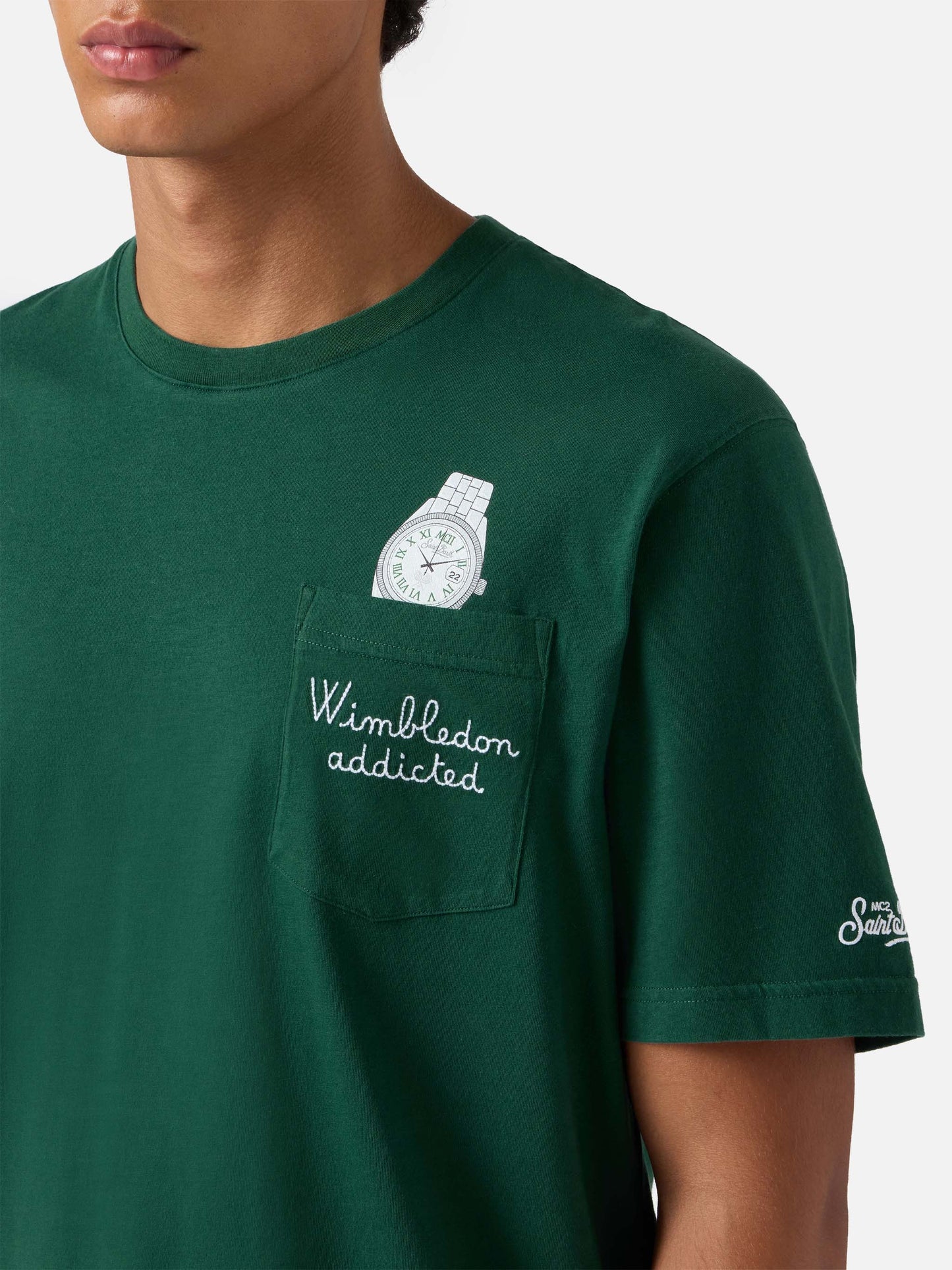 Connor cotton T-shirt in green with Wimbledon addicted pocket embroidery