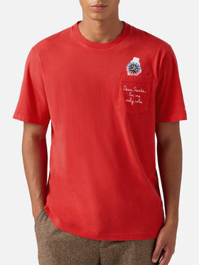 Connor winter cotton T-shirt in red with Dear Santa... pocket embroidery