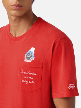 Connor winter cotton T-shirt in red with Dear Santa... pocket embroidery