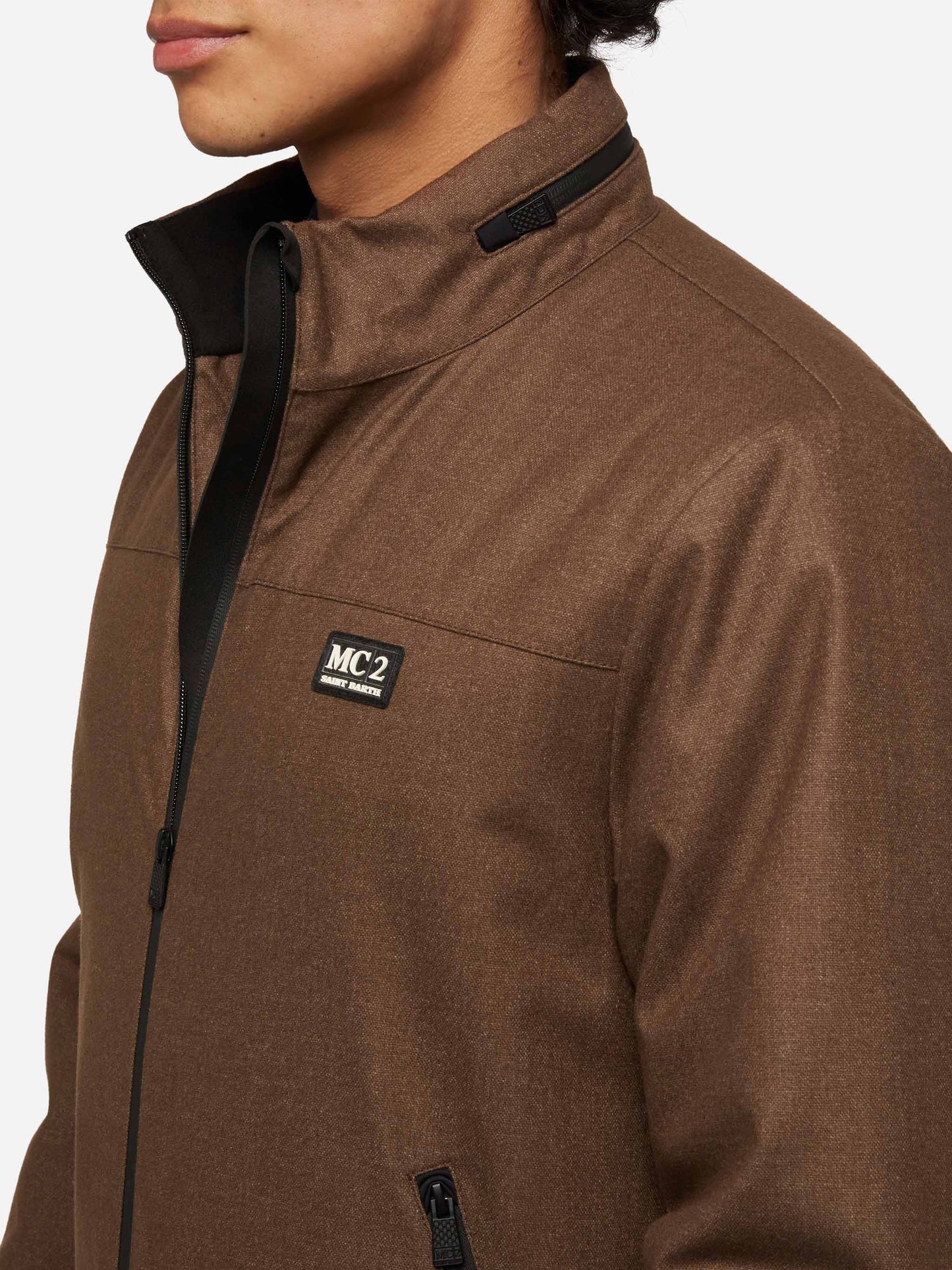 Wooly brown bomber jacket Country with teddy lining - MC2 Saint Barth