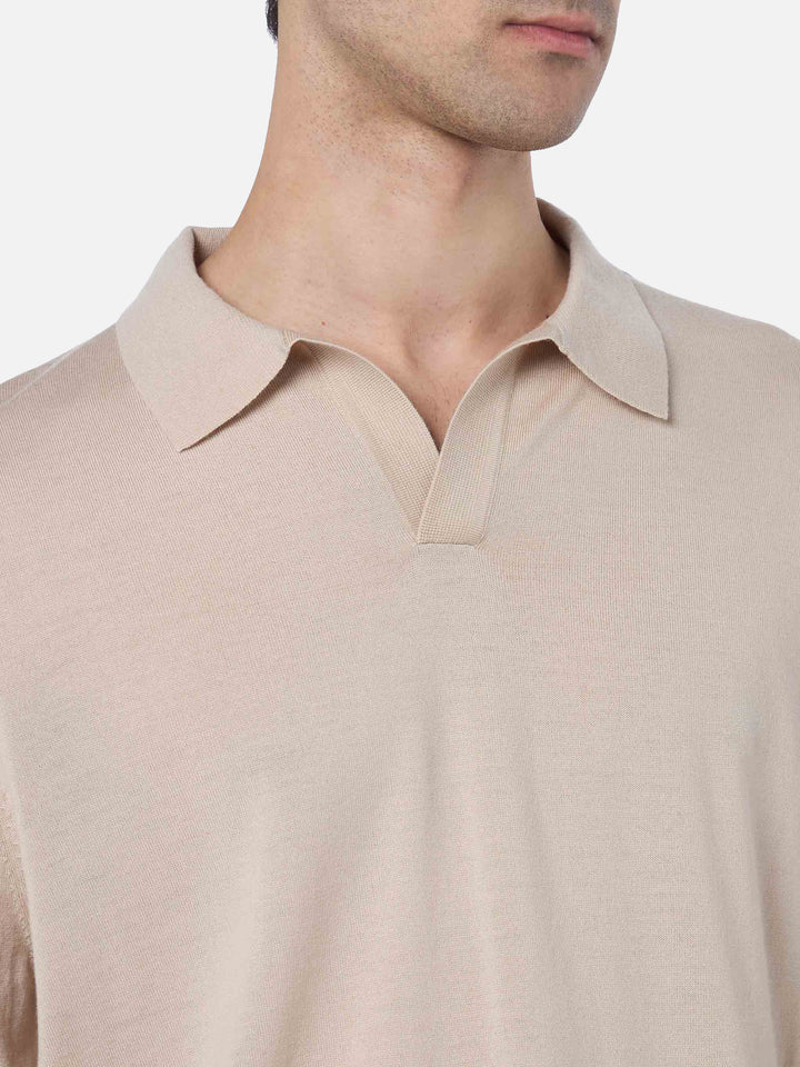 Man beige merino wool polo Covent - MC2 Saint Barth