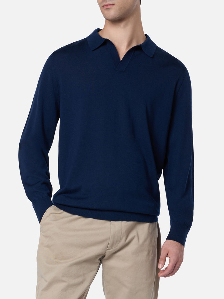 Man navy blue merino wool polo Covent - MC2 Saint Barth