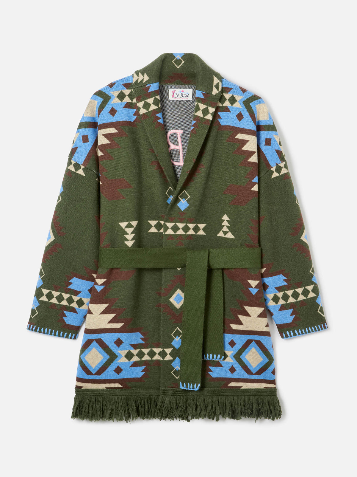 Cardigan Cristabel aus Mischgewebe mit Gürtel und Ethno-Print