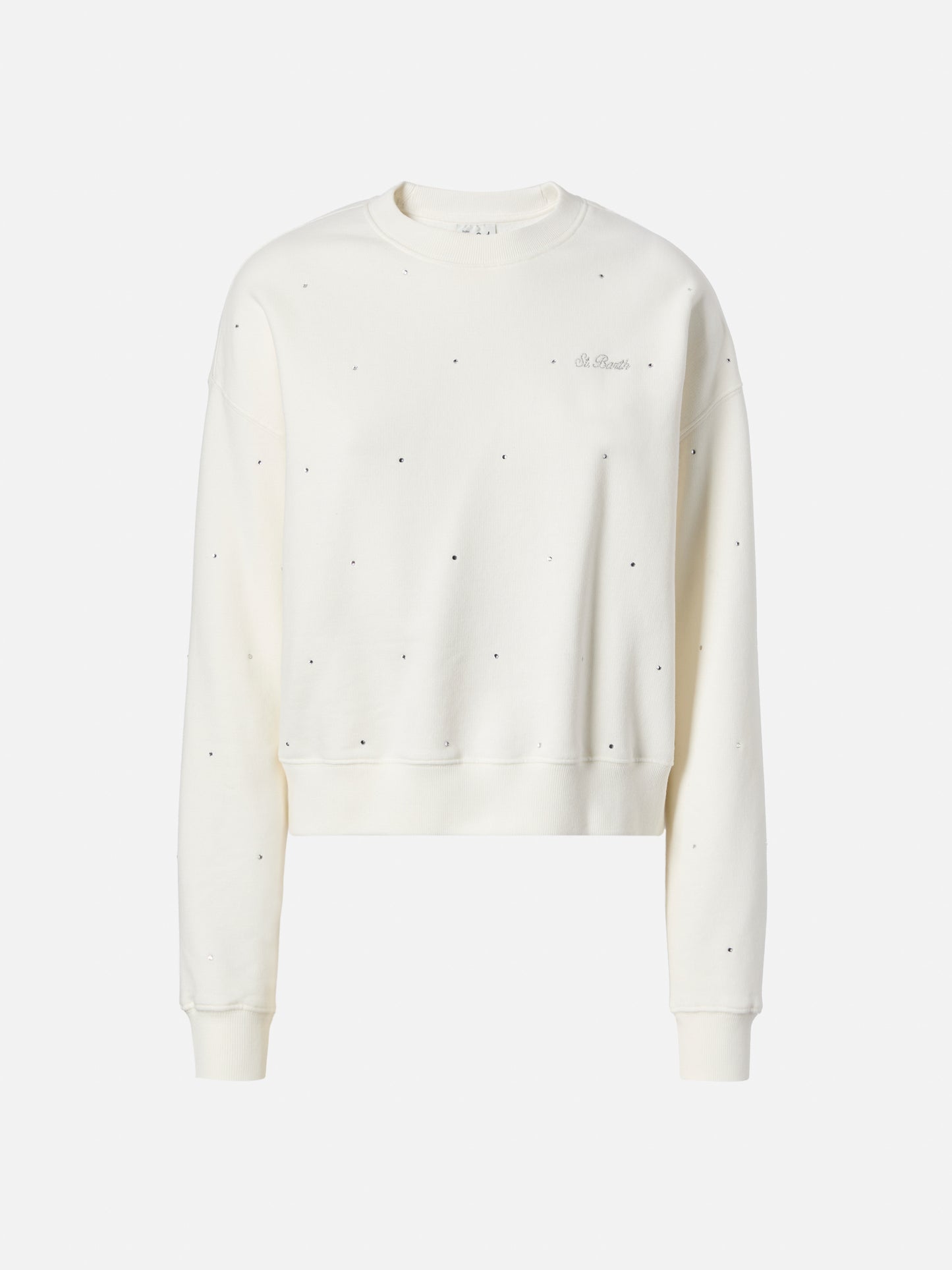 Casey white cotton sweatshirt with rhinestone appliquè