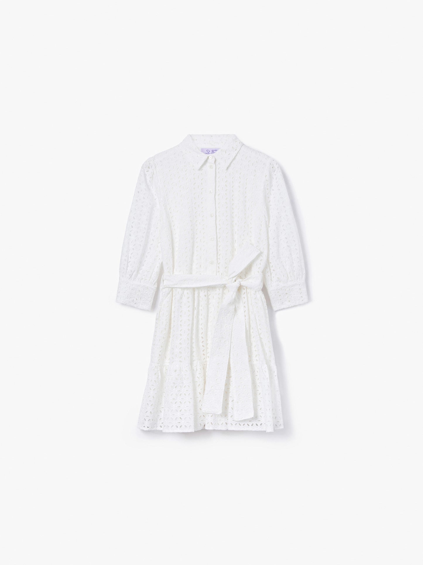 Weißes Baumwoll-Kurzkleid Daisi mit Stickereien