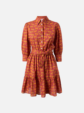 Animalier print cotton short dress Daisi with embroideries