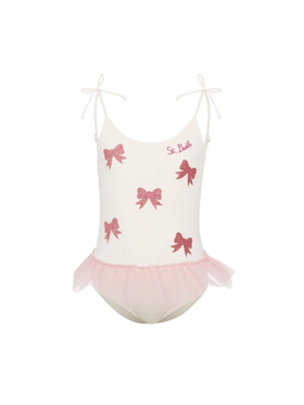 Dancer one-piece swimsuit with tulle ruffle and glittered bows - MC2 Saint Barth