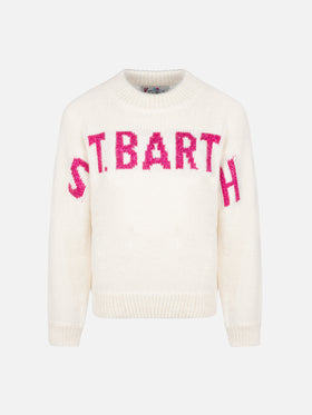 Girl pink crewneck sweater Danya with Saint Barth lurex logo - MC2 Saint Barth