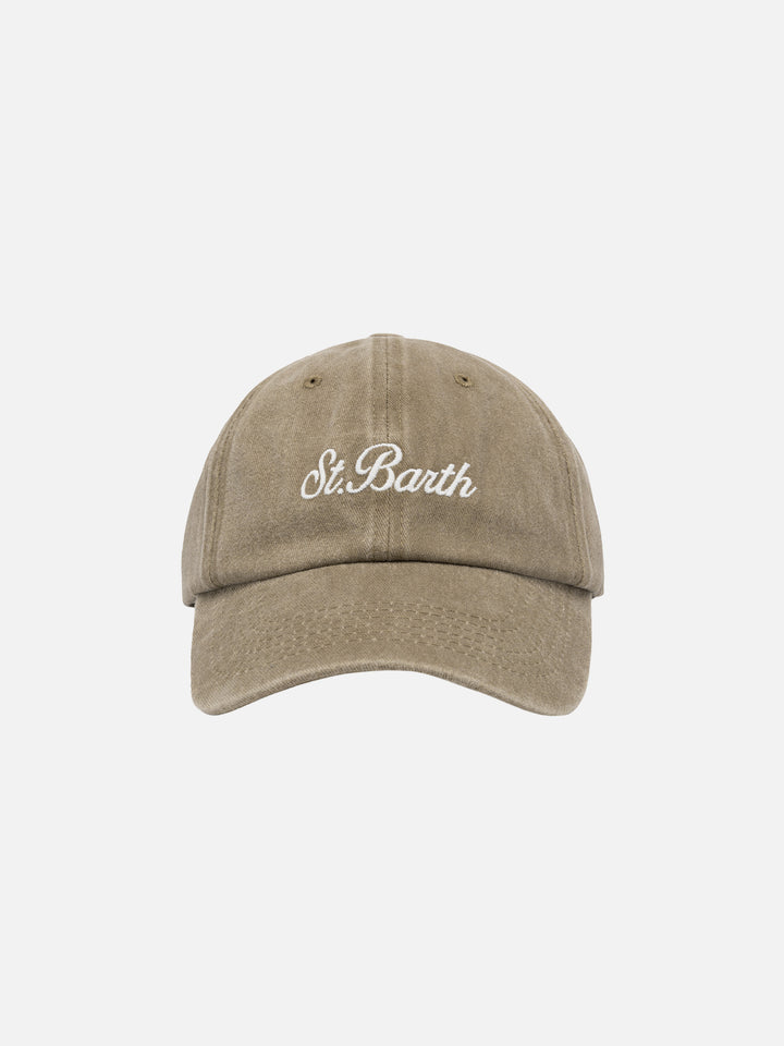Cappellino Davis in denim beige con ricamo Saint Barth