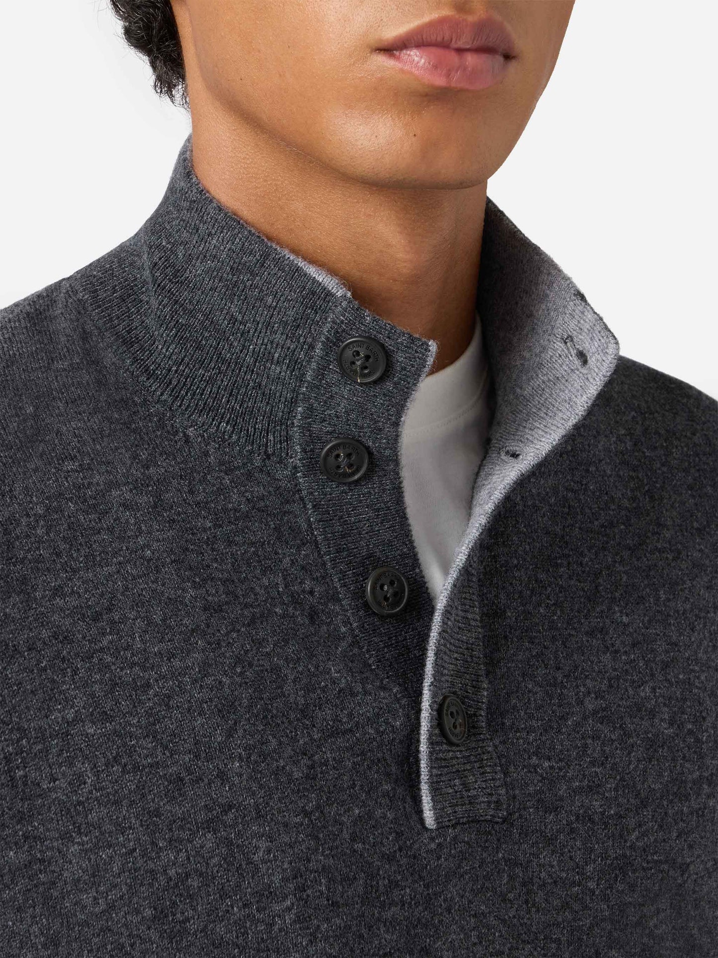 Maglione mezzocollo con zip in lana merino e cashmere antracite