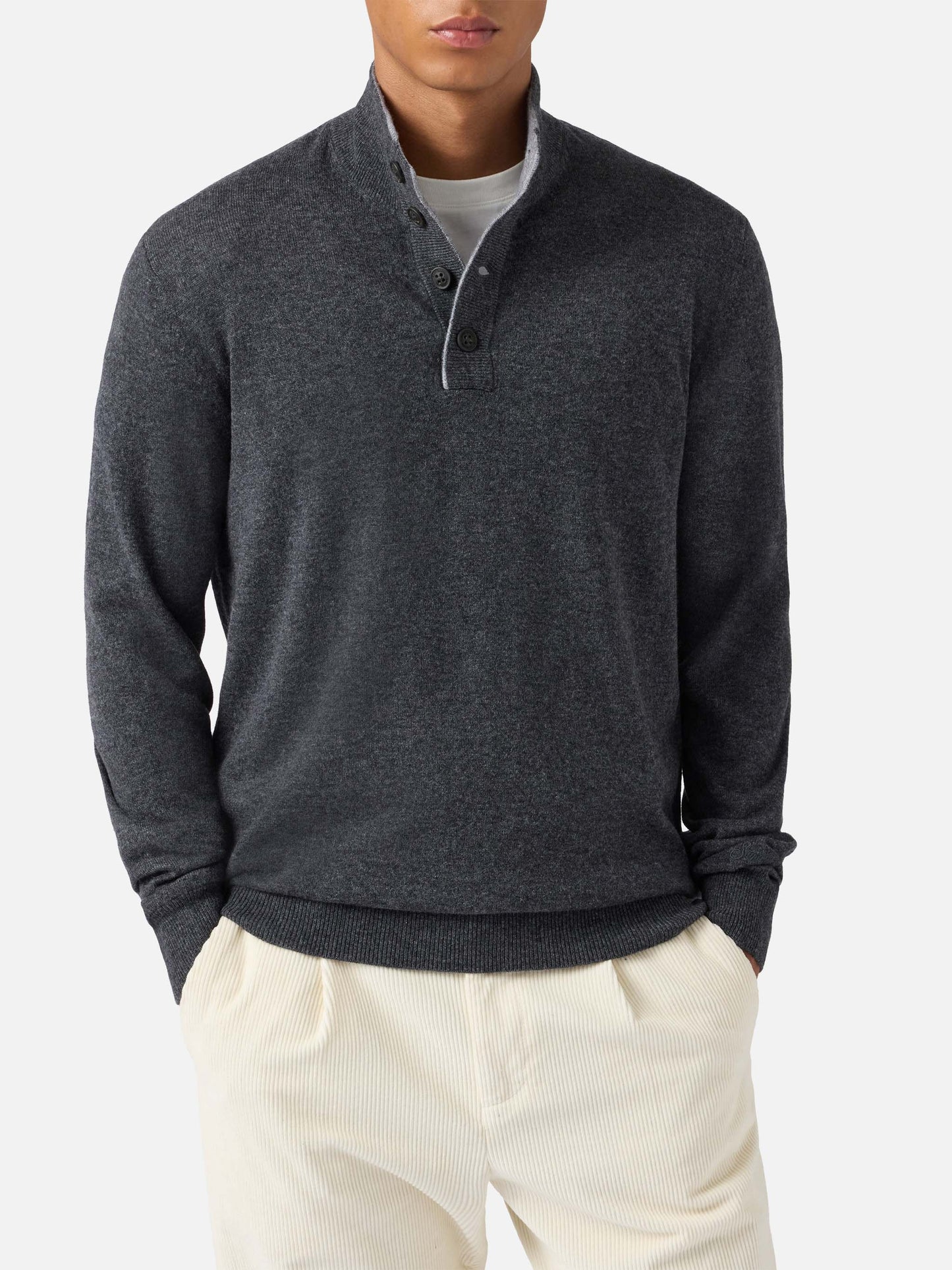 Maglione mezzocollo con zip in lana merino e cashmere antracite