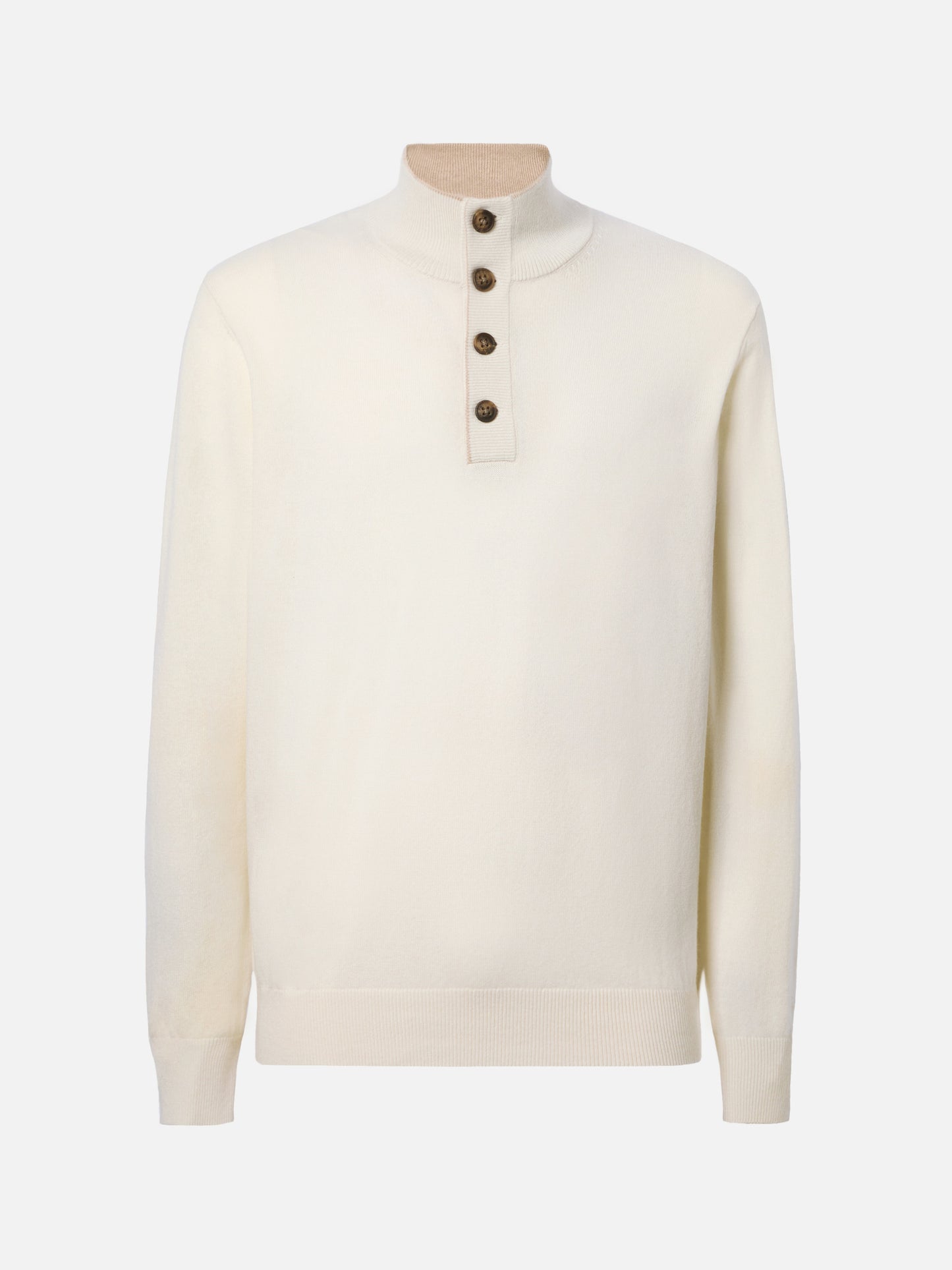 Maglione mezzocollo con zip in lana merino e cashmere bianco