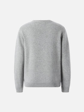 Grey crewneck sweater Douglas with Non vi sopporto più jacquard