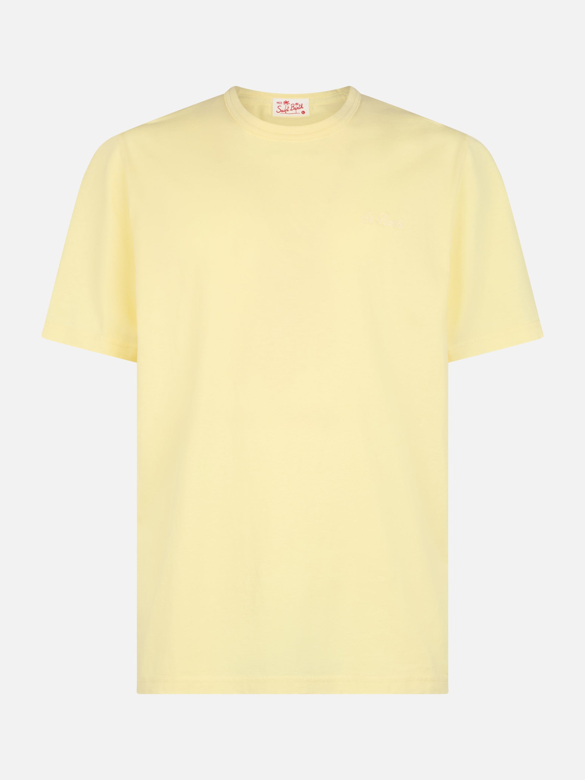 Man pale yellow cotton jersey t-shirt Dover with St. Barth embroidery - MC2 Saint Barth