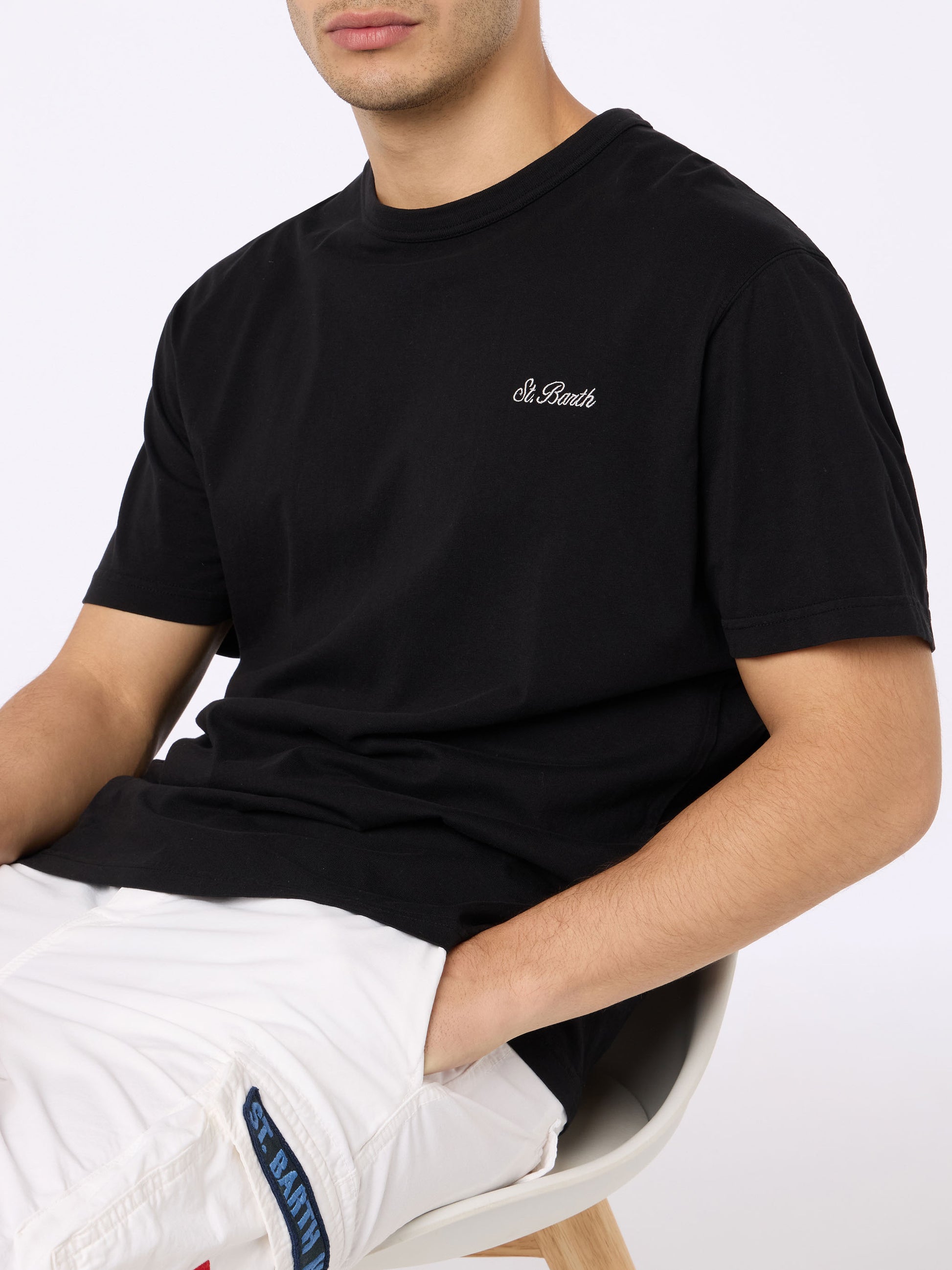 Man black cotton jersey t-shirt Dover with St. Barth embroidery - MC2 Saint Barth