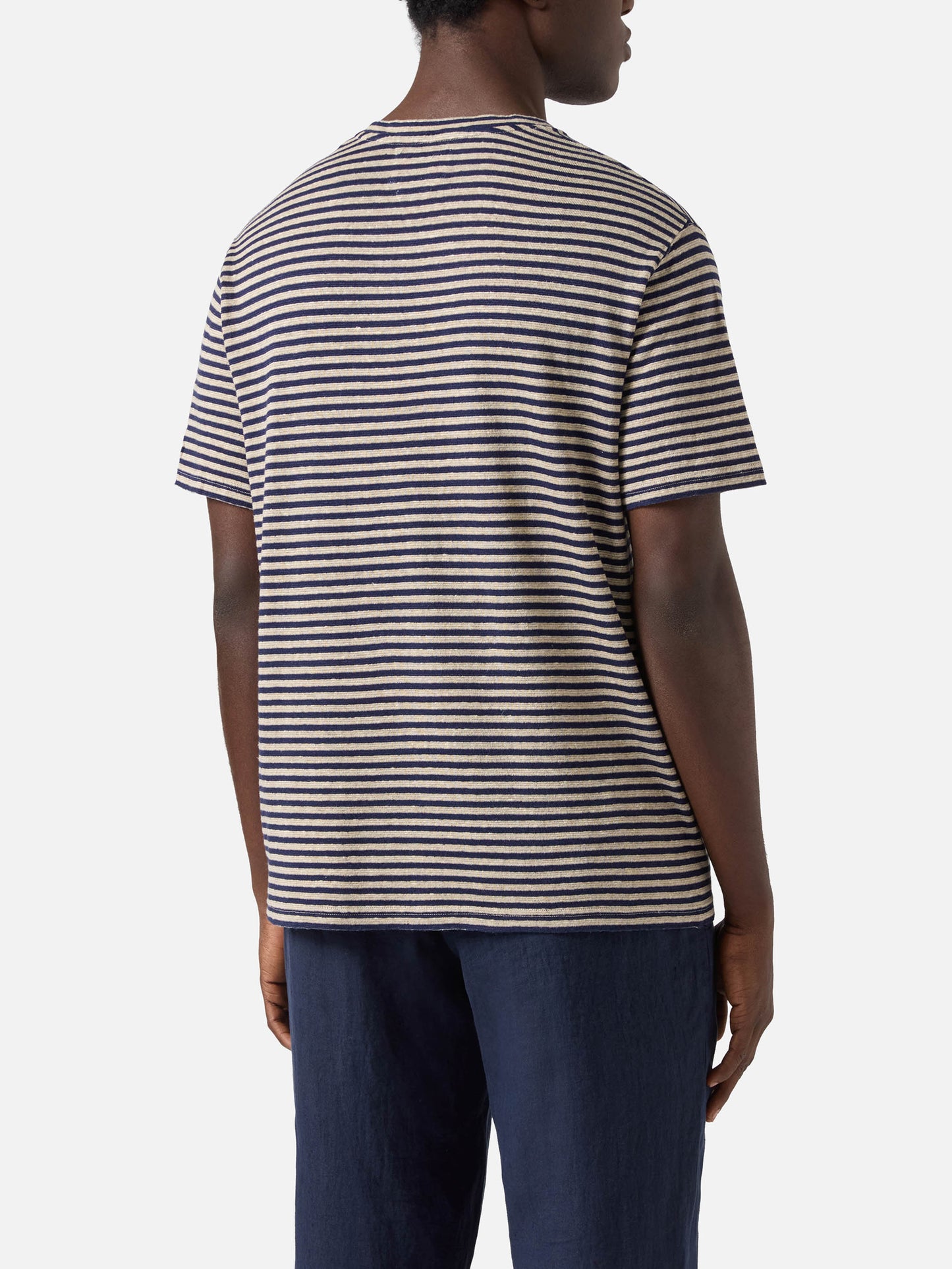 Blue striped Dover cotton t-shirt with logo embroidery