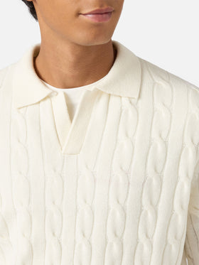 White wool knit polo Downing