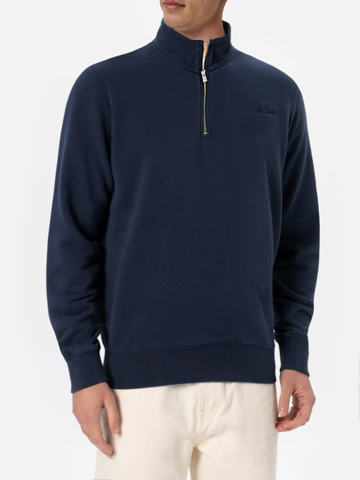 Man navy blue half zipped sweatshirt Dunkan with St. Barth embroidery - MC2 Saint Barth