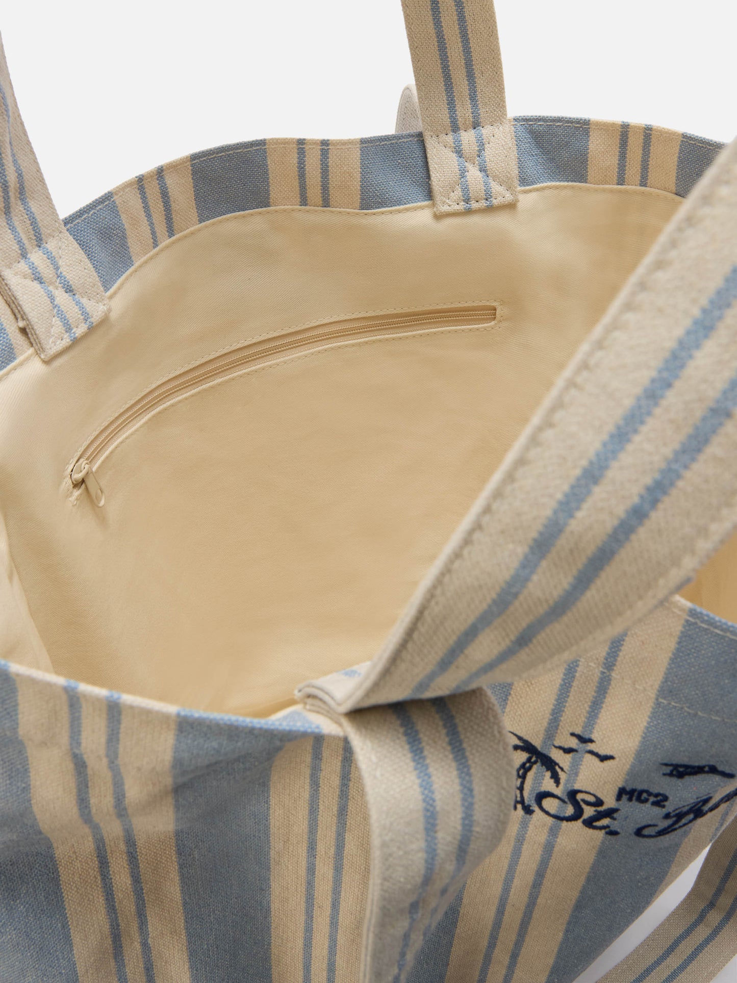 Essential Beach light blue and white striped cotton tote bag