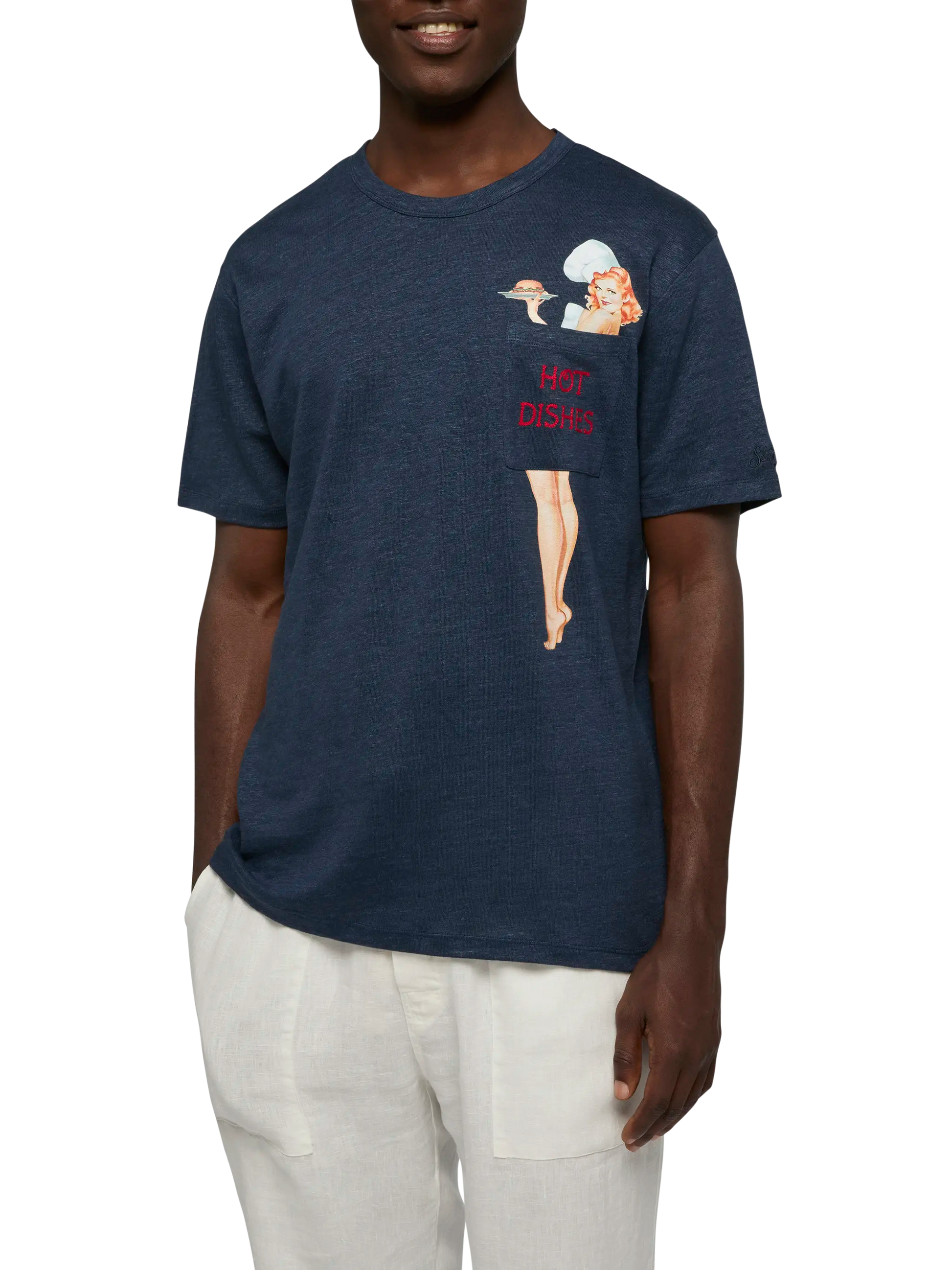 Linen jersey t-shirt Ecstasea with printed and embroidered pocket - MC2 Saint Barth