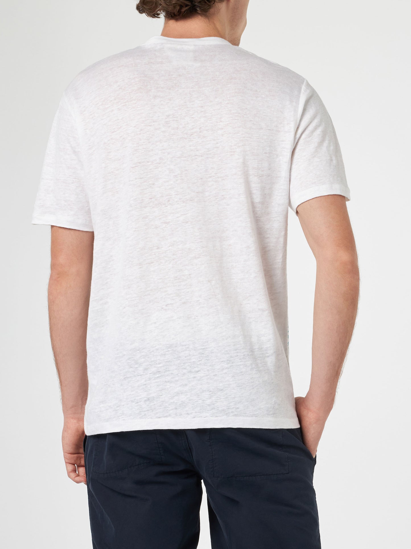 Man linen jersey t-shirt Ecstasea with Cannes placed print and embroidered pocket - MC2 Saint Barth
