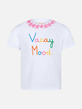 Girl cotton jersey crewneck t-shirt Elly with Vacay mood embroidery - MC2 Saint Barth