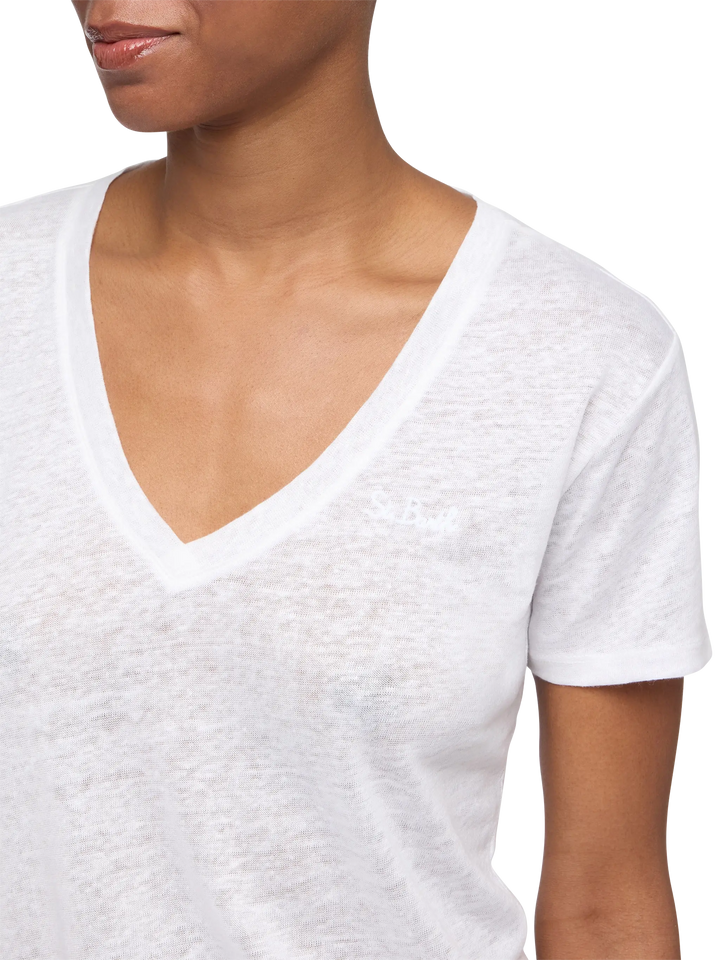 Linen jersey white V-neck t-shirt Eloise - MC2 Saint Barth