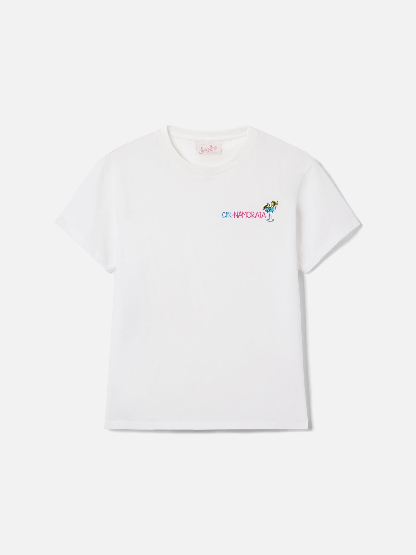 Weißes Emilie T-Shirt mit Gin-namorata-Stickerei