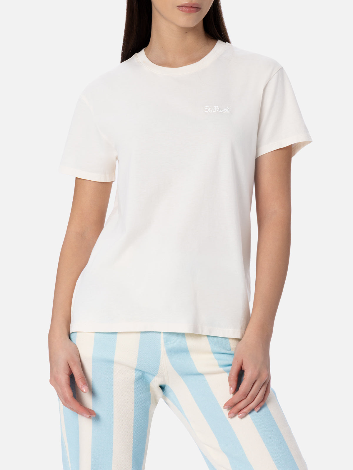 Woman off-white cotton jersey crewneck t-shirt Emilie - MC2 Saint Barth