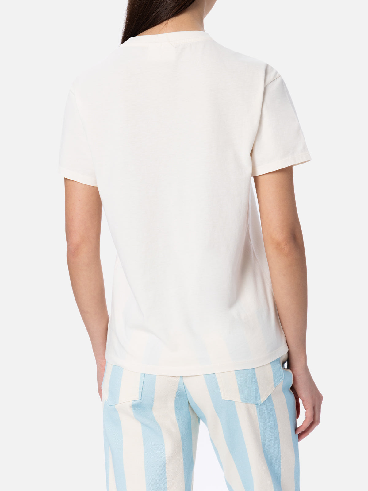 Woman off-white cotton jersey crewneck t-shirt Emilie - MC2 Saint Barth