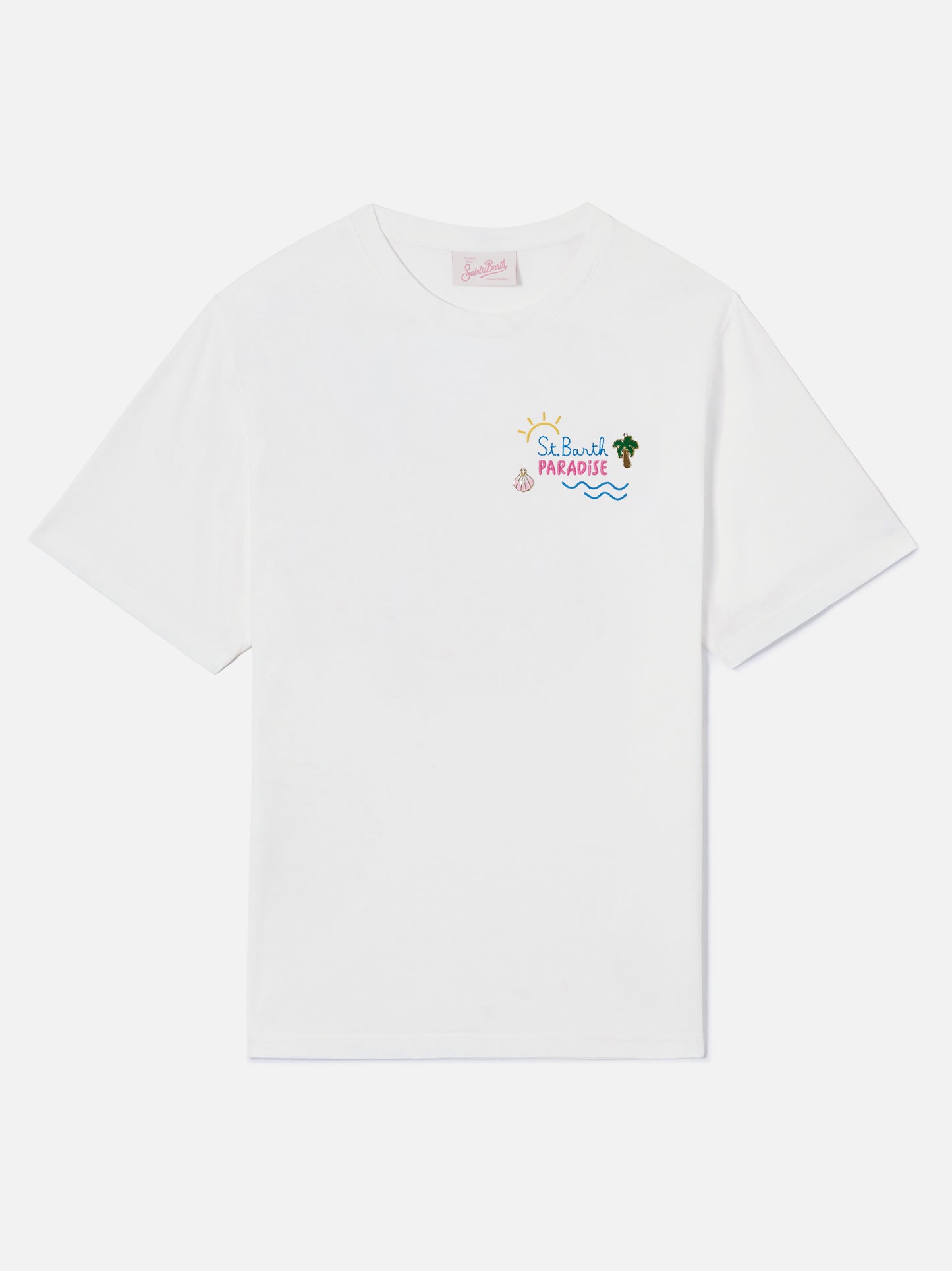 T-shirt Emilie bianca con ricamo charm St. Barth Paradise