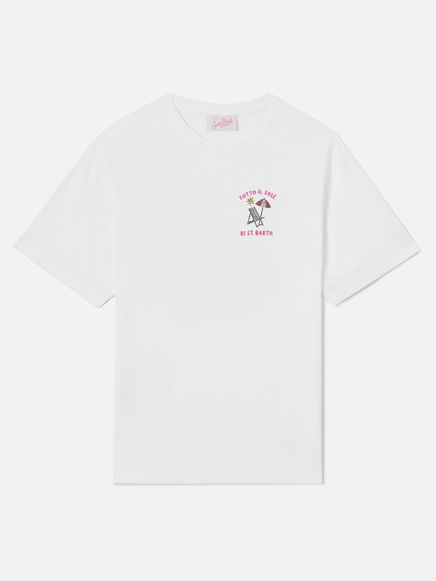 T-shirt Emily bianca con ricamo strass Sotto al Sole di St. Barth