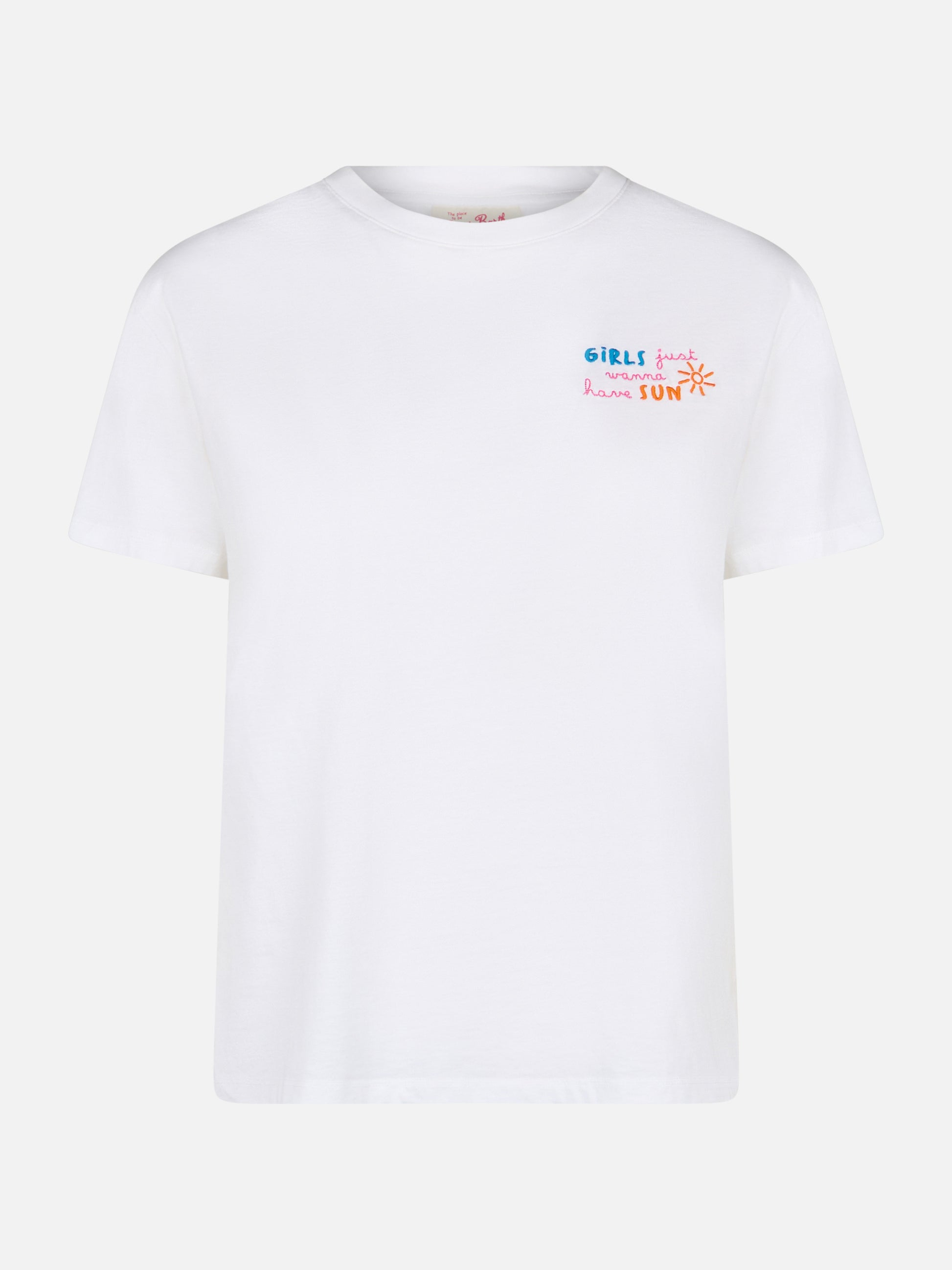 Woman cotton jersey crewneck t-shirt Emilie with Girls just wanna have Sun embroidery - MC2 Saint Barth