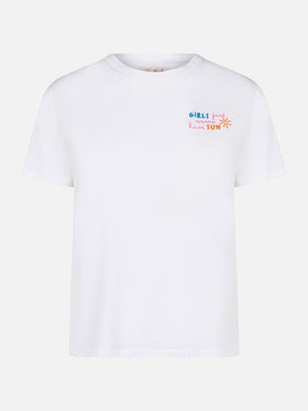 Woman cotton jersey crewneck t-shirt Emilie with Girls just wanna have Sun embroidery - MC2 Saint Barth
