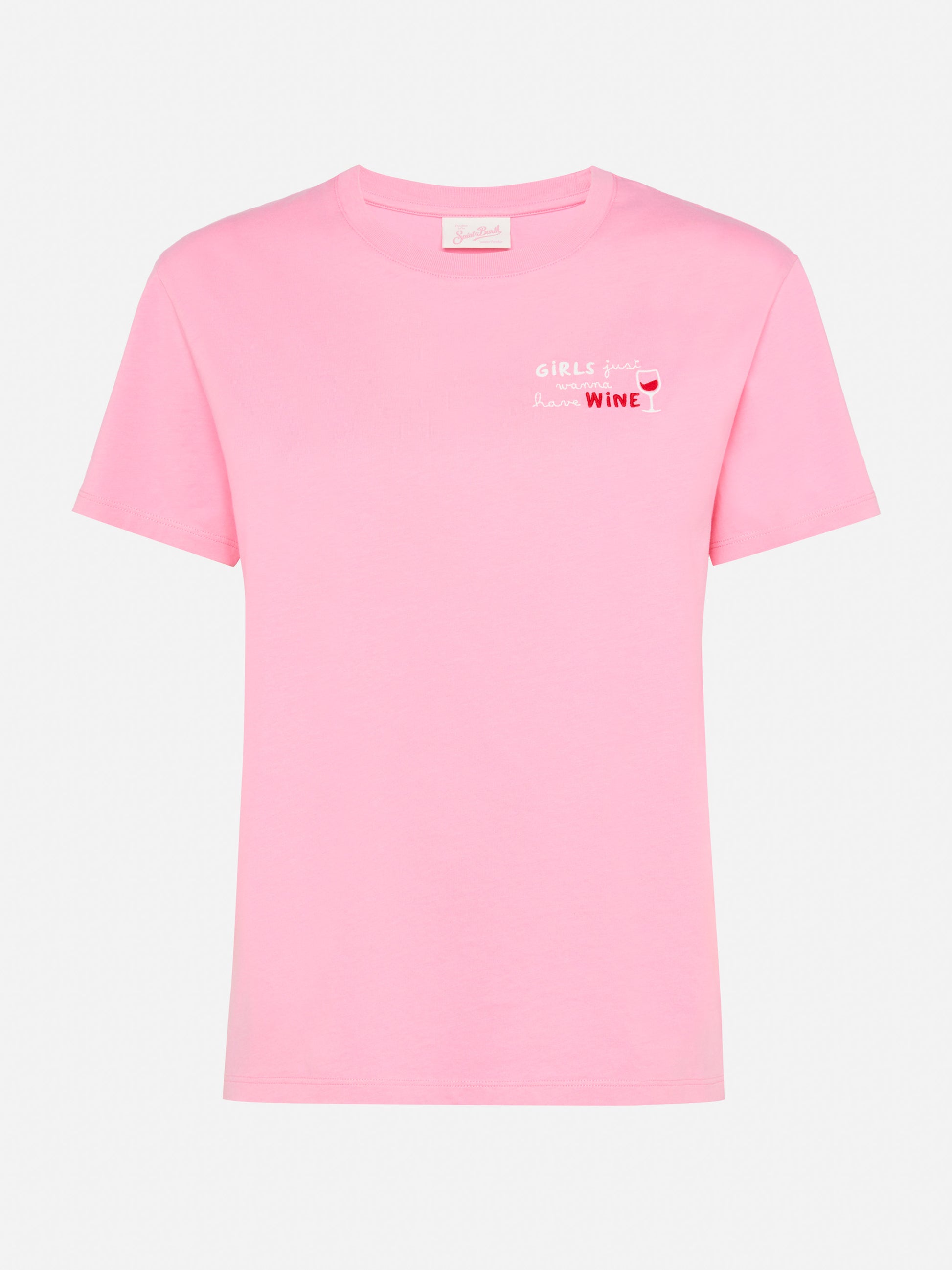Emilie cotton t-shirt with Girls just wanna have wine embroidery - MC2 Saint Barth